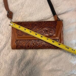 Brown Embossed Leather Crossbody Bag